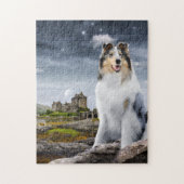 Puzzle Blue Merle Rough Collie à Eilean Donan Castle - (Vertical)