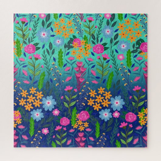 Puzzle Blue Mint Gradient Jardin Fleurs Joli Design (Vertical)
