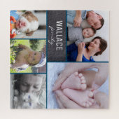 Puzzle Blue Multi Picture Collage photos avec nom de fami (Horizontal)