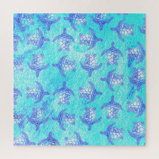 Puzzle Blue Sea Turtle Print (Vertical)