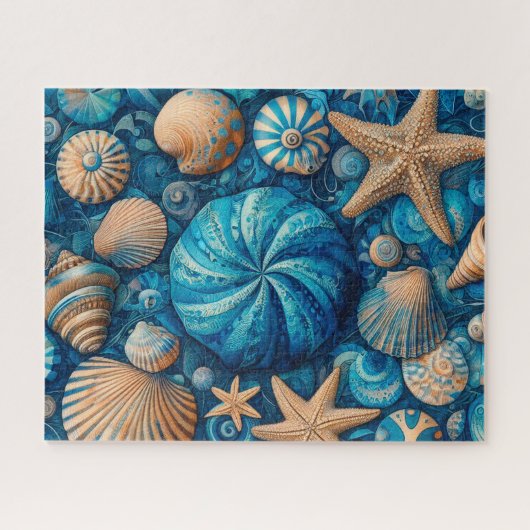 Puzzle Blue Shells Beach Batik Starfish Sand Dollar (Horizontal)
