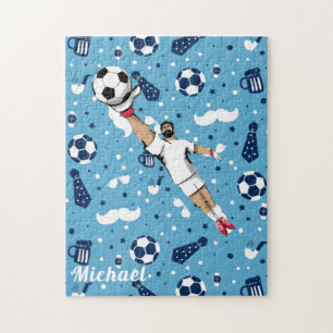 Puzzle Blue Soccer Player Ball Motif Enfants Nom Sports