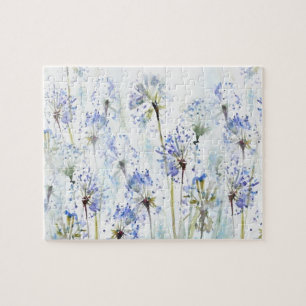 Puzzle Blue summer flowers watercolor sketch