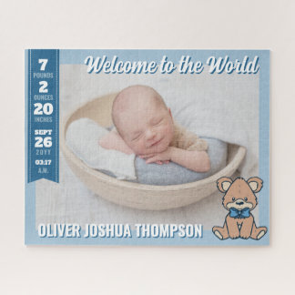 Puzzle Blue Teddy Bear Welcome to the World Baby Boy