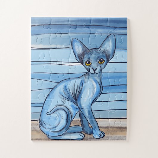 Puzzle Blue Watercolor Sphynx Cat (Vertical)