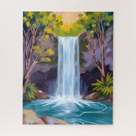 Puzzle Blue Waterfall | Forest Landscape Nature Painting (Vertical)