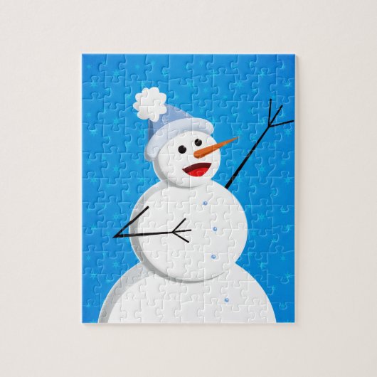 Puzzle Blue Winter Happy Snowman (Vertical)
