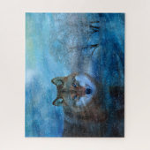 Puzzle Blue Wolf Winter Forest Wildlife Painting (Vertical)