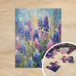 Puzzle Bluebonnets Art Floral Abstrait<br><div class="desc">Un tableau moderne de style impressionniste de bleuets, l'emblématique fleur sauvage du Texas, rendu dans des teintes bleues et violettes époustouflantes avec des coups de pinceau abstraits. Les traits expressifs et les couleurs vives capturent la beauté naturelle et la grâce de ces fleurs, créant une interprétation vivante et texturée du...</div>