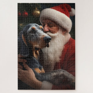 Puzzle Bluetick Coonhound avec le Père Noël Noël