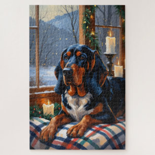 Puzzle Bluetick Coonhound avec lumières de Noël pour les