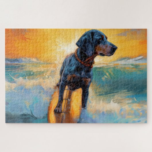 Puzzle Bluetick Coonhound Beach Plage Plage de surf Peint (Horizontal)