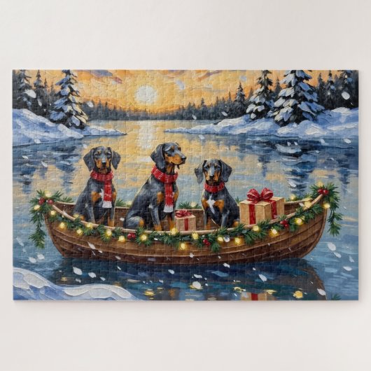 Puzzle Bluetick Coonhound Christmas Boat Holiday (Horizontal)