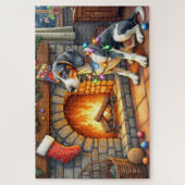 Puzzle Bluetick Coonhound Fireplace with Christmas Lights (Vertical)