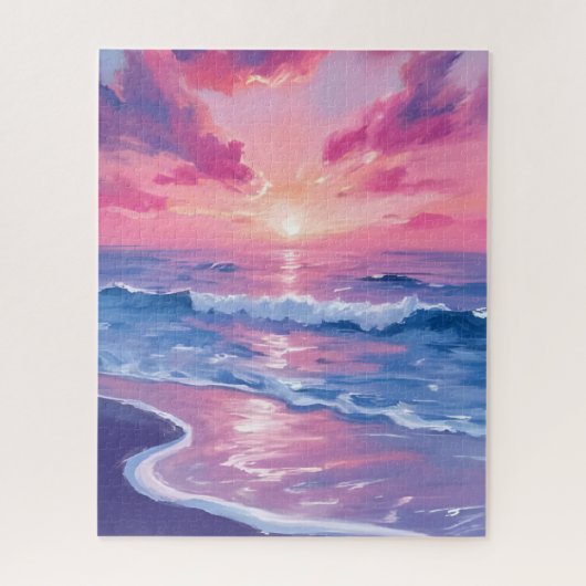 Puzzle Blush Ocean Sunset Waves Watercolor (Vertical)