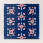 Puzzle Blush Pink and Navy Geometric Floral Tiles (Horizontal)