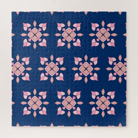 Puzzle Blush Pink and Navy Geometric Floral Tiles (Vertical)