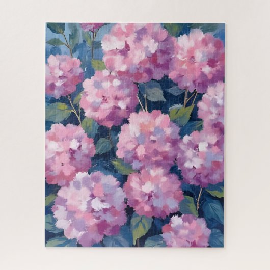 Puzzle Blush Pink Hydrangeas Floral Watercolor Art (Vertical)