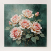 Puzzle Blush Rose Elegance on Deep Jade (Vertical)