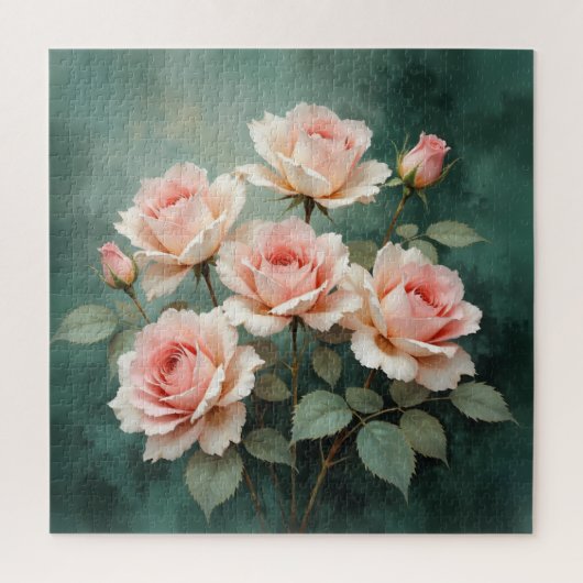 Puzzle Blush Rose Elegance on Deep Jade (Vertical)