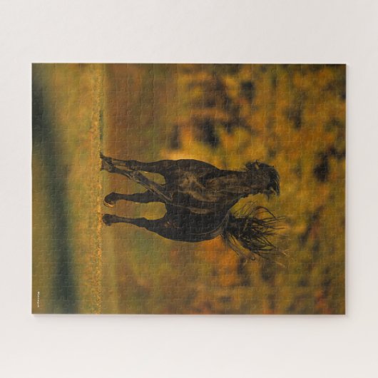 Puzzle Bob Langrish | Black Friesian Running En Automne (Horizontal)
