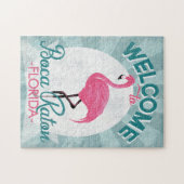 Puzzle Boca Raton Florida Flamant rose rose Retro (Horizontal)