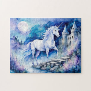 Puzzle Boho Aquarelle Blanc Unicorne Près Du Vieux Châtea
