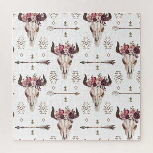 Puzzle Boho aquarelle : flèches, motif crâne. (Vertical)