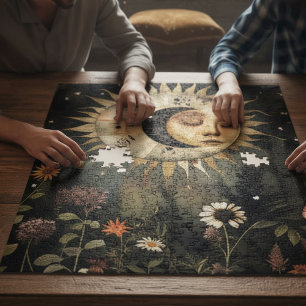 Puzzle Boho Céleste Soleil Lune Fleur de jardin sauvage S