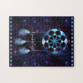 Puzzle Boho Cosmic Blue Space Mandala Dreamcatcher Nom (Horizontal)
