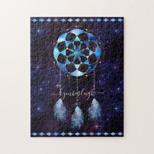 Puzzle Boho Cosmic Blue Space Mandala Dreamcatcher Nom (Vertical)