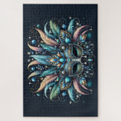 Puzzle Boho Masquerade Feather Jewel Mask (Vertical)