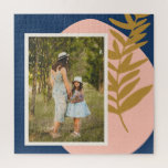 Puzzle Boho Moderne Abstrait Botanique Bleu Photo personn<br><div class="desc">Cet élégant puzzle personnalisé présente une jolie illustration botanique boho aux formes abstraites en rose,  bleu et or. Personnalisez-le avec votre nom et votre photo. Super idée cadeau !</div>