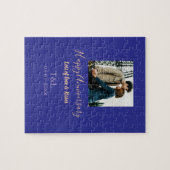 Puzzle Boho moderne heureux anniversaire ajouter nom bleu (Horizontal)