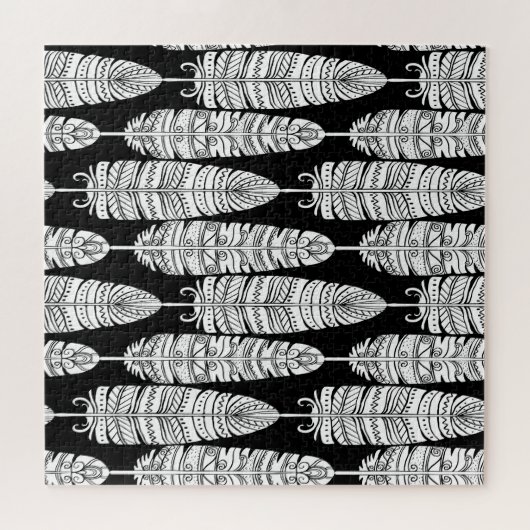 Puzzle Boho plumes : motif noir et blanc (Horizontal)