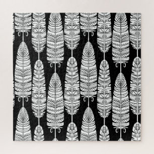 Puzzle Boho plumes : motif noir et blanc