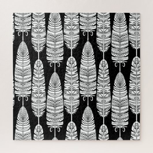 Puzzle Boho plumes : motif noir et blanc (Vertical)