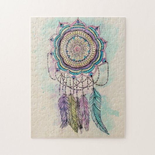 Puzzle Boho Watercolor Mandala Dreamcatcher (Vertical)