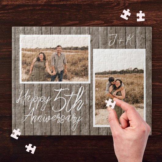 Puzzle Bois 5e anniversaire du Mariage Collage photo pers