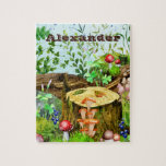 Puzzle Bois Aquarelle Forêt Champignons Nom du Plante<br><div class="desc">Un puzzle avec un nom/texte personnalisable avec des illustrations aquarelles des champignons de la forêt, de la mousse et d'autres plantes, ce puzzle fonctionnerait bien comme un cadeau personnalisé pour quelqu'un qui aime cueillir des champignons, la nature, et des puzzles.</div>