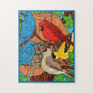 Puzzle Bois coloré Aquarelle Oiseaux sauvages Maison des