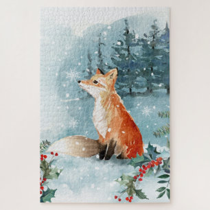 Puzzle Bois enneigés de renard de Noël