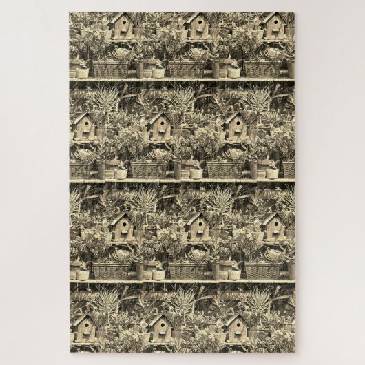 Puzzle Bois Maison ferme Sepia Tone Birdhouse design. (Vertical)