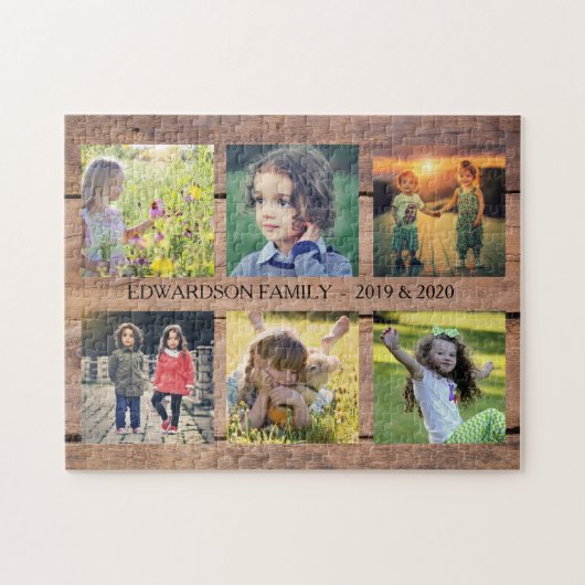 Puzzle Bois rustique Collage familial 6 photos (Horizontal)