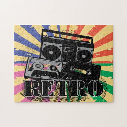 Puzzle Boite à flèche et cassettes de style rétro (Horizontal)