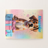 Puzzle Boîte de cadeaux amis à fourrure chiot Boxer (Horizontal)