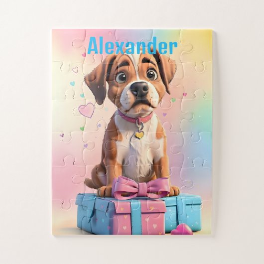 Puzzle Boîte de cadeaux amis à fourrure chiot Boxer (Vertical)