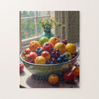 Puzzle Bol de fruit assis sur une table à l'huile