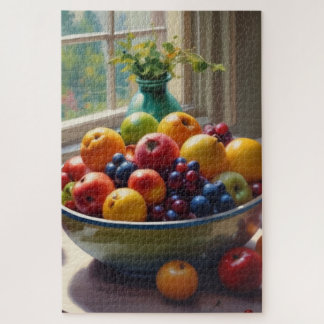 Puzzle Bol de fruit assis sur une table à l'huile