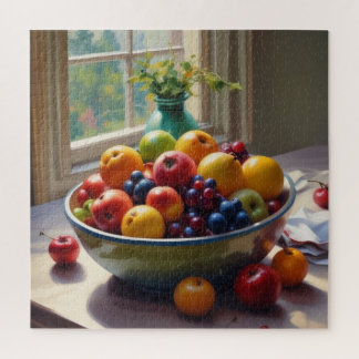 Puzzle Bol de fruit assis sur une table à l'huile